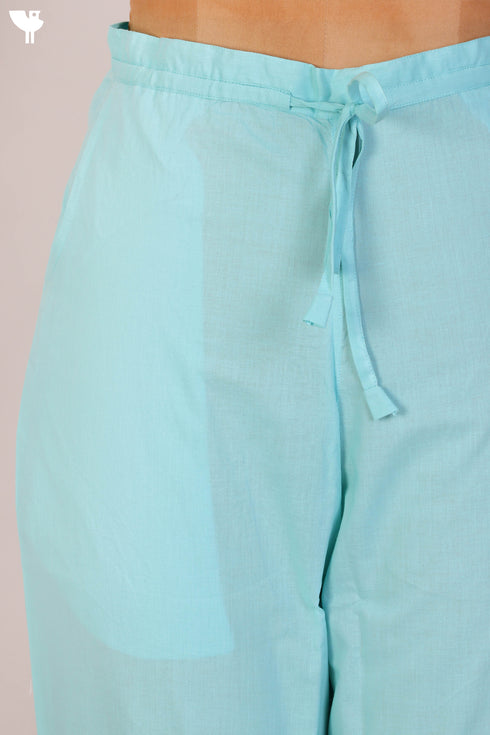 Cambric Cotton Pants In Turquoise Blue